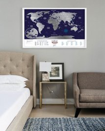 Серебристая скретч-карта мира Travel Map Holiday World (в рамке)